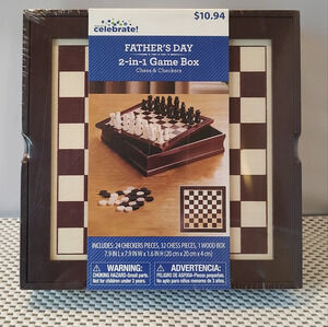 Father's Day 2-in-1 Game Box, Chess & Checkers Way To Celebrate Wood Dark Mahoga